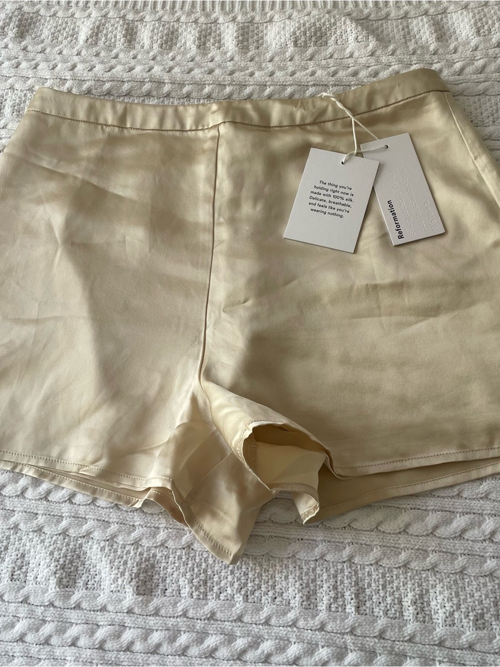 Reformation Satin High-Waist Cream Shorts - Picture 7 of 8